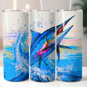 Fishing Skinny Tumbler | Blue Marlin Fishing Wrap | Seamless Skinny Tumbler Fishing Wrap | Marlin Fishing Wrap | Blue Marling PNG