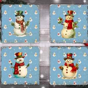 Christmas Coasters | Square Round Christmas Coasters | Square Coaster PNG Round Coaster PNG | Coaster Sublimation | Retro Snowman Coasters