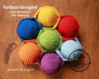 Crochet pattern color sorting game according to Montessori, PDF crochet sorting game pattern, digital download