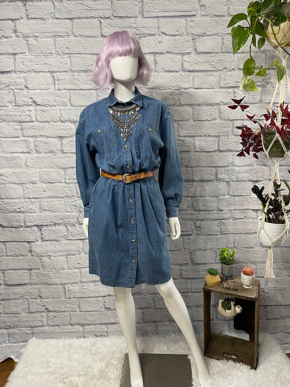 90s Eddie Bauer Denim Shirt Waist Dress Etsy Canada