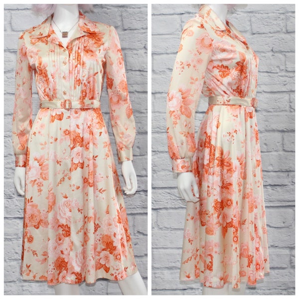 Vintage 70’s Floral Shirt Waist Dress with Matching Belt