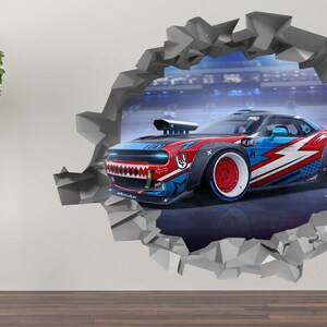 Race Car Wall Decal Art Decor 3D Smashed Sticker Poster Room Mural Z-09