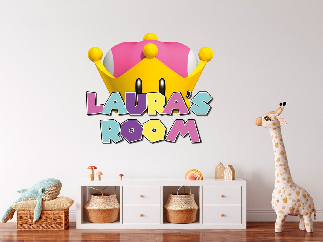 Princess Peach Crown Wall Decal Mural, Personalized Name Stickers ...