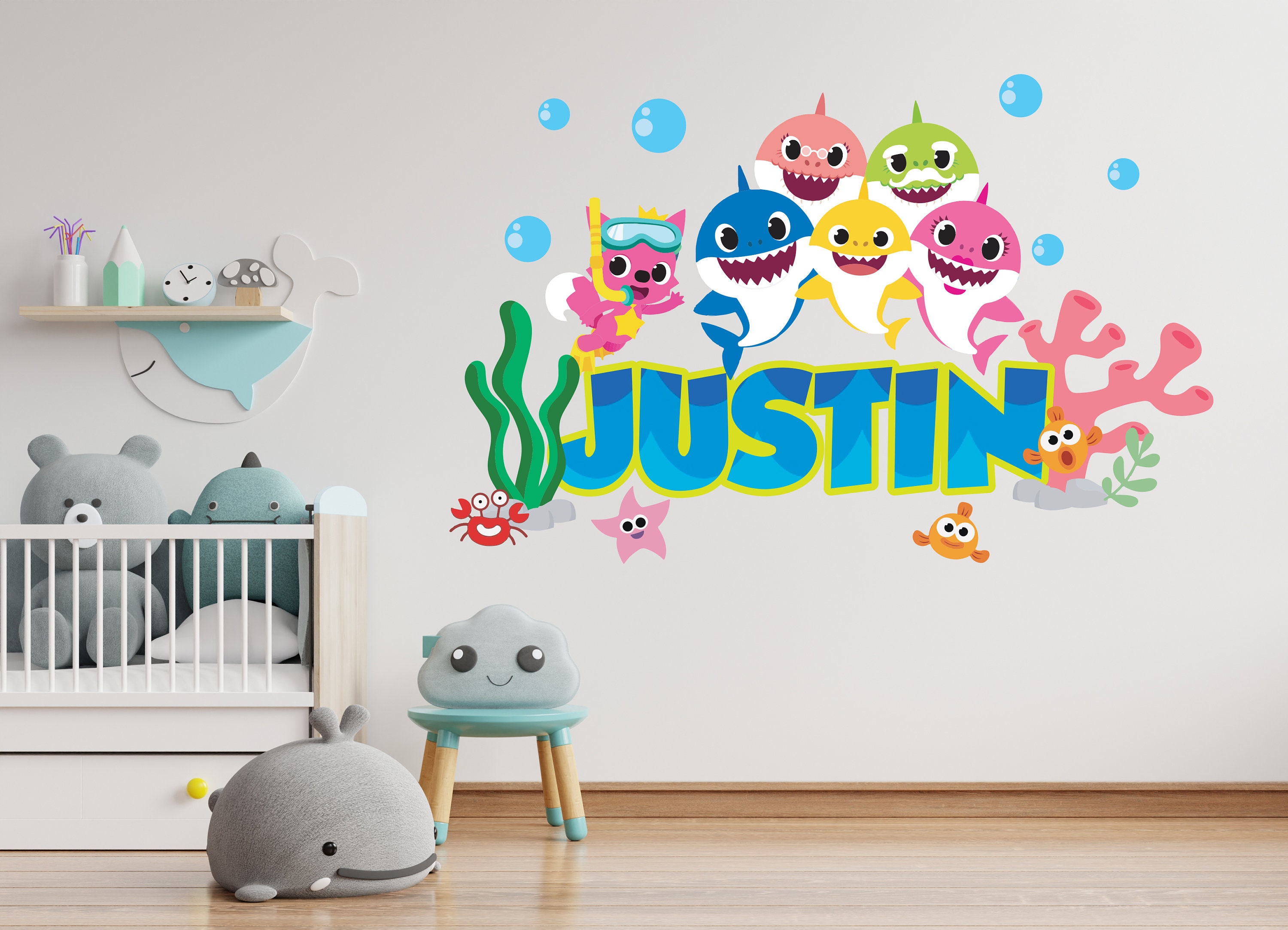 Personalized bright Colors-baby Shark Custom Name unisex-wall