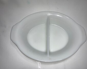 Vintage Fire King Milk Glass Divided Casserole, Serving Dish #468