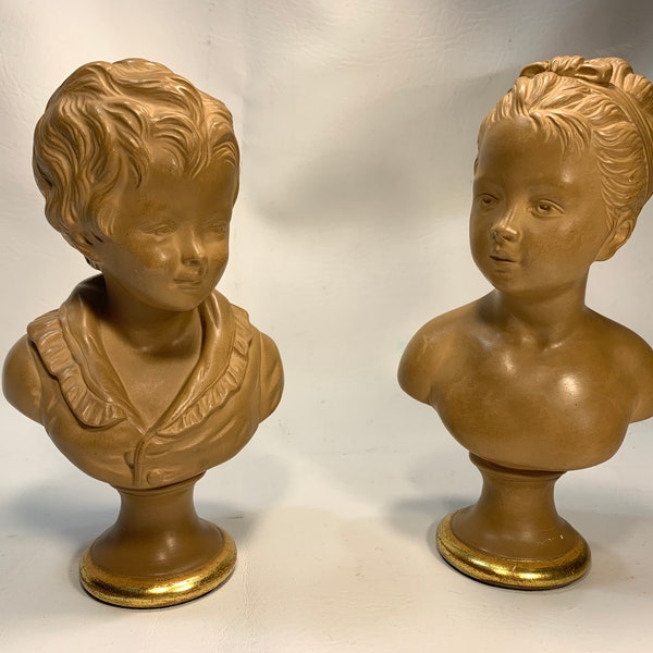 Rare French Bust Statues Signed Houdon by F. Kessler