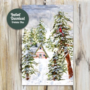 Cartolina di Natale stampabile Download istantaneo Design accogliente cottage di Natale