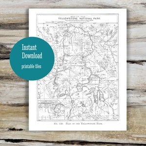 Druckbare Yellowstone Nationalpark Karte Poster Bundle - Schwarz & Weiß