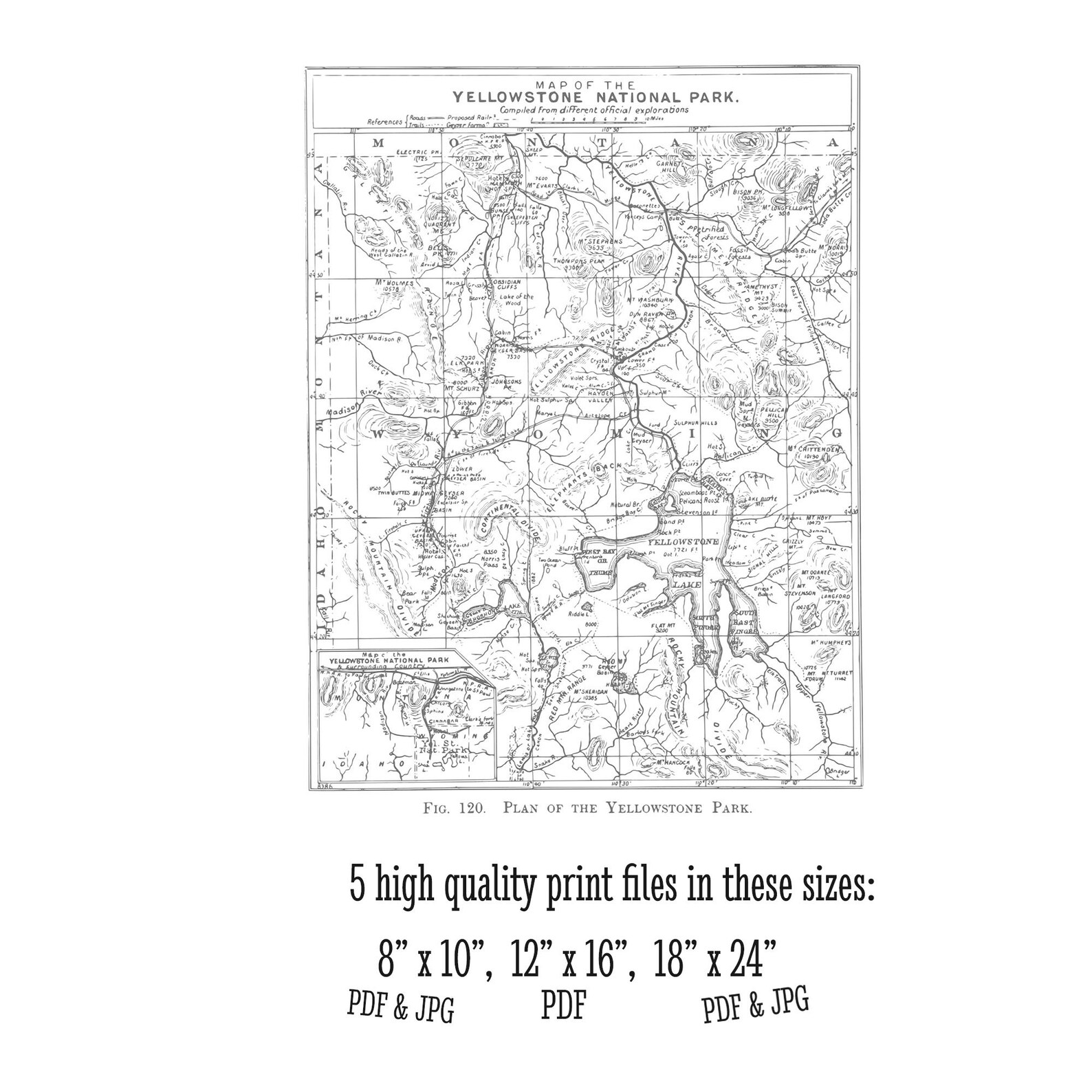 Printable Yellowstone National Park Map Poster Bundle Black Etsy
