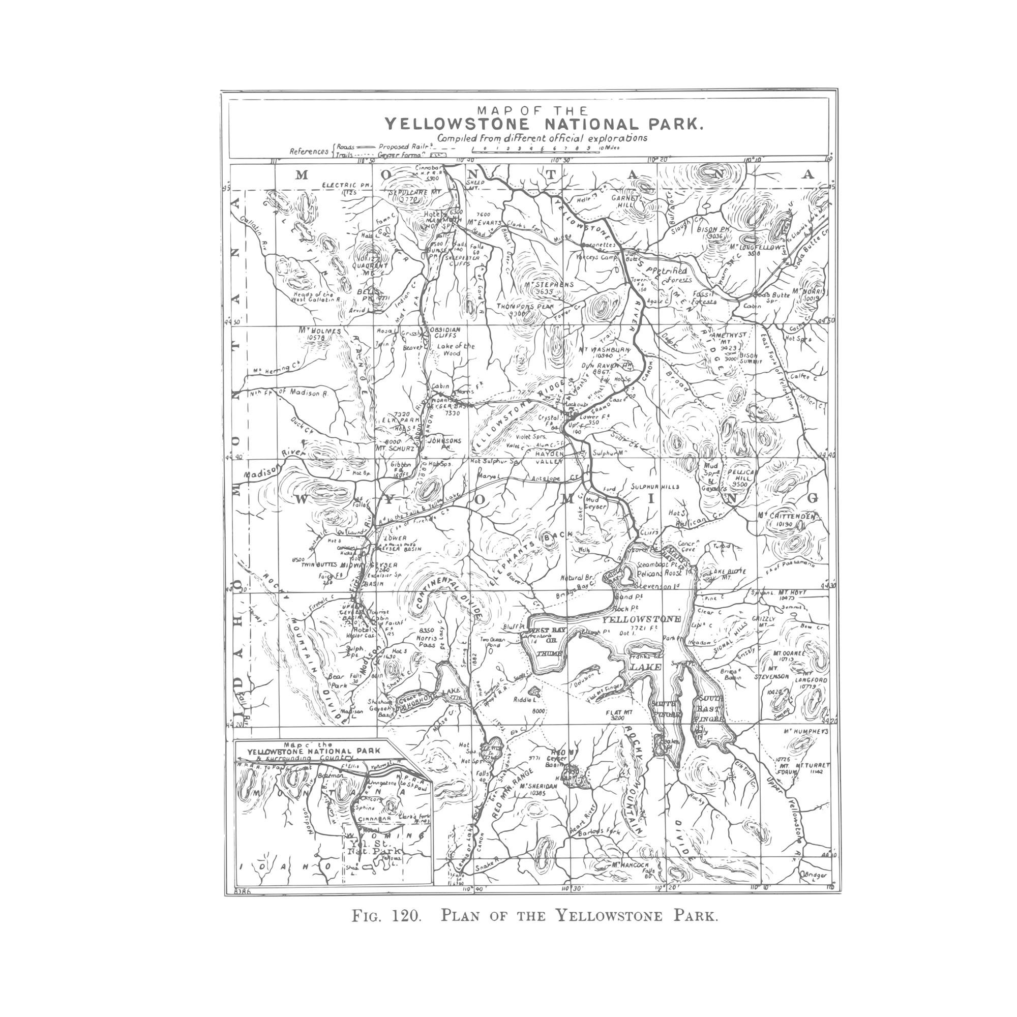 Printable Yellowstone National Park Map Poster Bundle Black White Printable Yellowstone National Park Map Poster Bundle Black White