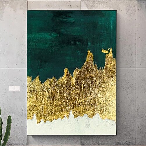 Large Acrylic Abstract Painting Original Green and Gold Canvas - Etsy