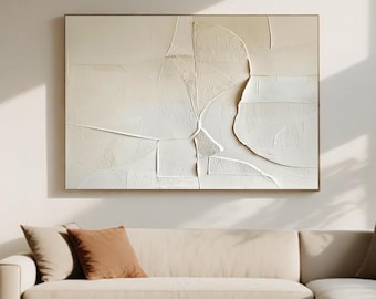 Original Creamy White Wabi Sabi Wall Art Beige Minimalist Abstract Oil Painting Beige 3d Textured Wall Art Modern Beige White Wall Decor Art