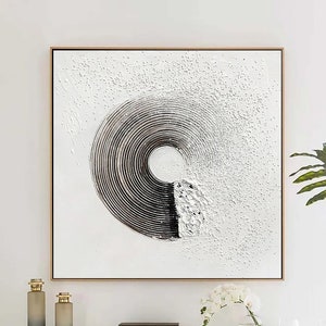 Weiße minimalistische strukturierte Wandkunst Wabi Sabi Leinwandmalerei schwarzweiße 3D-Gipsmalerei weiße abstrakte Wandkunst moderne Wanddekoration
