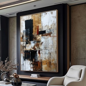 Wabi Sabi Wall Art Light Brown Minimalist Abstract Painting Black White Abstract Canvas Art Neutral Boho Wall Art Large Textured Wall Art