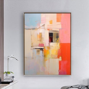 Pink Minimalist Abstract Art Beige Abstract Canvas Painting Modern Bright Colorful Wabi Sabi Wall Art Large Textured Wall Art for Livingroom