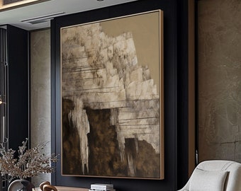 Große braune Wabi Sabi Wand Kunst Brown Berg abstrakte Landschaft Malerei beige strukturierte Wand Kunst moderne minimalistische Wohnzimmer Wand Dekor