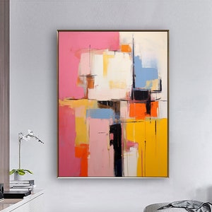 Pink Minimalist Painting Colorful Abstract Texture Wall Art Pink AbstractPainting on Canvas Modern Wabi Sabi Wall Art Entrance Wall Decor