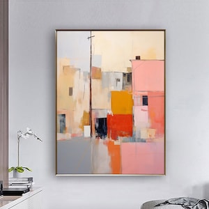Beige and Pink Minimalism Abstract Oil Painting Modern Wabi Sabi Wall Art Large Bright Colorful Abstract Street Art Pink Textured Canvas Art