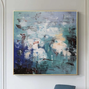 Green abstract oil painting on canvas blue abstract wall art large textured wall art nordic home decor for living room modern abstract art