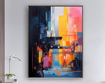 Large City Abstract Painting Modern New York Cityscape Painting Abstract Urban Painting Night View of City Streets Original Street Art Decor