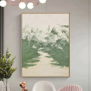 Green Minimalism Abstract Oil Painting Large Green Wall Art Beige Minimalist Wabi Sabi Wall Art Green Textured Wall Art Modern Canvas Art