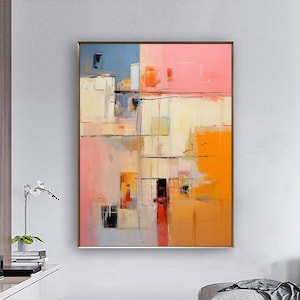 Large Pink Minimalist Abstract Painting Beige Abstract Canvas Art Colorful Textured Wall Art Modern Wabi Sabi Wall Art for Living Room