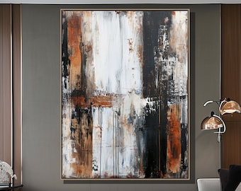 Black White Minimalist Abstract Oil Painting Black White Wabi Sabi Wall Art Original Black Textured Wall Art Modern Living Room Wall Decor