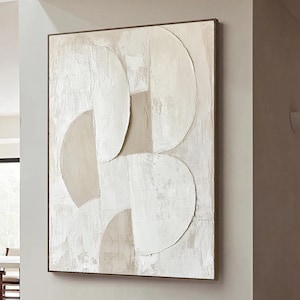Creamy Beige 3D Texture Wall Art Large Beige White Minimalist Abstract Oil Painting on Canvas Modern Geometric Wabi Sabi Wall Art Decor