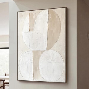 Beige White 3D Texture Wall Art Beige Minimalist Geometric Abstract Painting Large Wabi Sabi Wall Art Original Beige Abstract Wall Decor