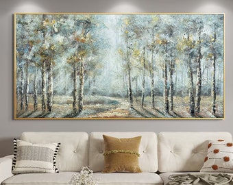 Original abstract birch tree landscape painting abstract forest oil painting on canvas nature landscape wall art large textured wall art