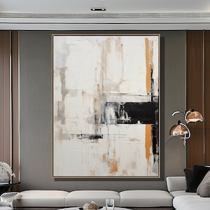 Beige Minimalist Abstract Painting Large Beige Wabi Sabi Wall Art Beige Textured Wall Art Black Abstract Art Modern Living Room Wall Art