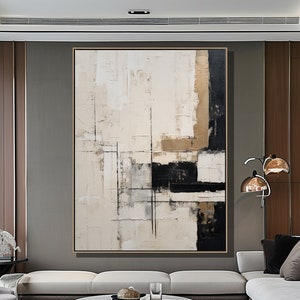 Large Beige Wabi Sabi Wall Art Beige Minimalist Abstract Painting Beige Textured Wall Art Black Abstract Art Modern Living Room Wall Art