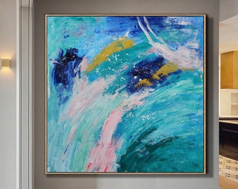 Emerald Green Abstract Landscape Oil Painting Large Green Ocean Abstract Art Sea Abstract Painting Modern Minimalist Textured Wall Art