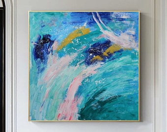 Green Sea Abstract Oil Painting Large Ocean Landscape Painting Green Abstract Wall Art Green Minimalist Art Large Green Textured Painting