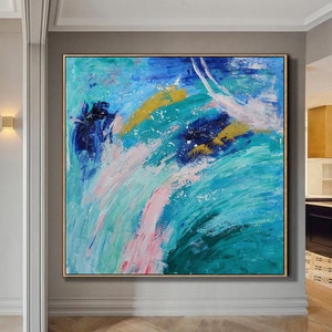 Emerald Green Abstract Landscape Oil Painting Large Green Ocean Abstract Art Sea Abstract Painting Modern Minimalist Textured Wall Art
