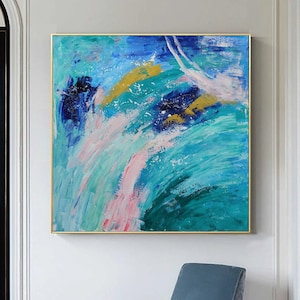 Green Sea Abstract Oil Painting Large Ocean Landscape Painting Green Abstract Wall Art Green Minimalist Art Large Green Textured Painting