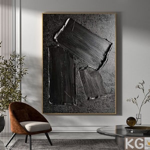 Schwarzes Wandbild Schwarz 3D Strukturkunst schwarze strukturierte Wandkunst schwarze abstrakte Kunst Gemälde Schwarze abstrakte Wandkunst