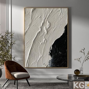 White 3D Textured Painting White Minimalist Painting Large Black Abstract Painting Black Texture Wall Art Black White Wall Art Abstract Art