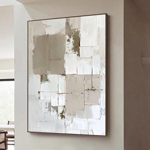 Beige White 3D Texture Wall Art Large Creamy Beige Minimalist Painting Modern Neutral Wabi Sabi Wall Art Grayish Brown Abstract Oil Painting