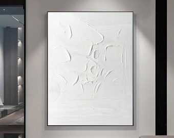 Original White 3d Textured Wall Art White Minimalist Abstract Painting on Canvas Large Minimalist Wabi sabi Wall Art for Living Room Decor