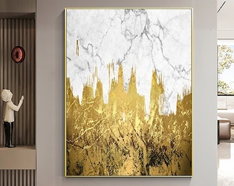 Gold Leaf Textured Abstract Painting White Minimalist Abstract Wall Art Gold Textured Wall Art Gold Foil Acrylic Painting Wabi Sabi Wall Art
