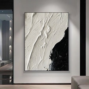White 3D Textured Painting Large Black Abstract Painting Black White Minimalist Painting White Wall Painting White Wall Art White Wall Decor