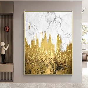 Gold Leaf Textured Abstract Painting White Minimalist Abstract Wall Art Gold Textured Wall Art Gold Foil Acrylic Painting Wabi Sabi Wall Art