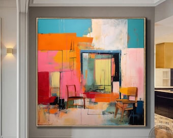 Colorful Abstract Painting Minimalist Vintage Interior Painting Multicolor Abstract Art Wabi Sabi Wall Art Modern Home Interior Wall Decor
