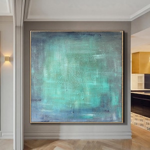 Green abstract painting green minimalist painting large green wall decor emerald green wall art green canvas painting modern abstract art