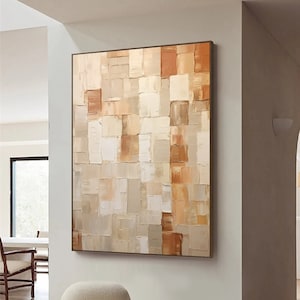 Beige 3d Minimalist Textured Canvas Art Beige White Abstract Oil Painting Orange Abstract Wall Art Modern Neutral Wabi Sabi Wall Art Decor