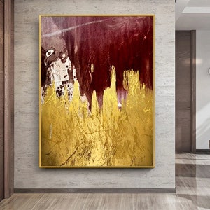 Gold minimalist abstract oil painting on canvas gold leaf textured acrylic painting modern wabi sabi wall art for living room home decor