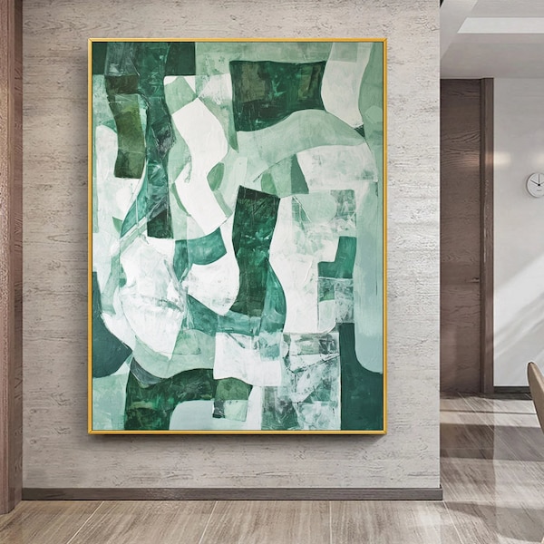 Original Emerald Green Textured Wall Art Green Minimalism Abstract Oil Painting Large Wabi Sabi Wall Art Green Geometric Abstract Art Decor