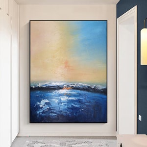 Original sea abstract oil painting white waves texture painting large sky and sea painting large ocean canvas painting living room wall art