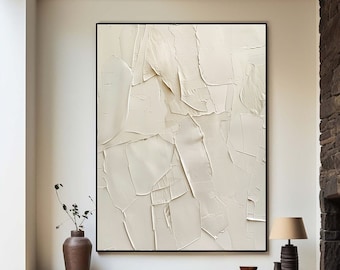 Large Beige 3D Texture Wall Art Neutral Creamy White Abstract Oil Painting Beige and White Minimalist Painting Modern Wabi Sabi Wall Art